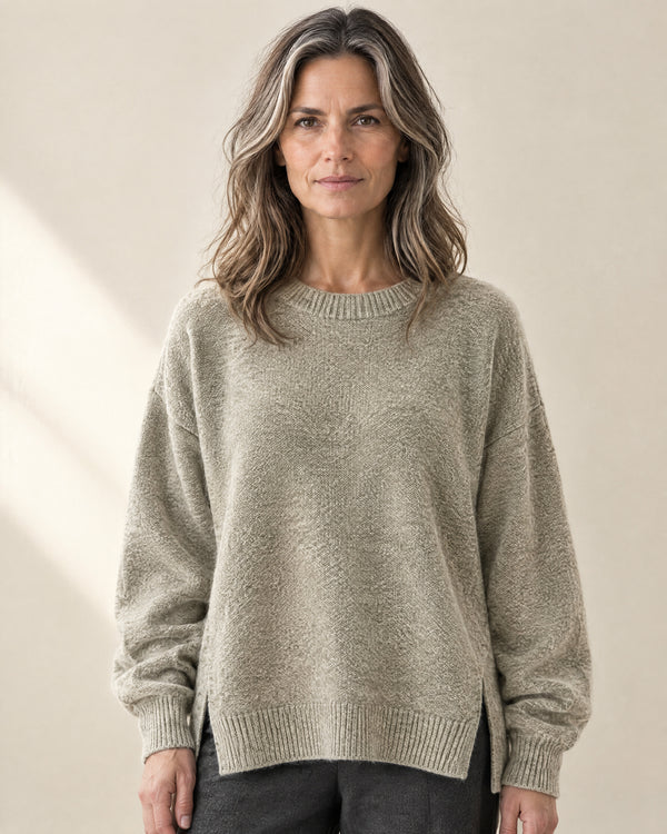 Split Hem Oversized Jumper in Olive Green