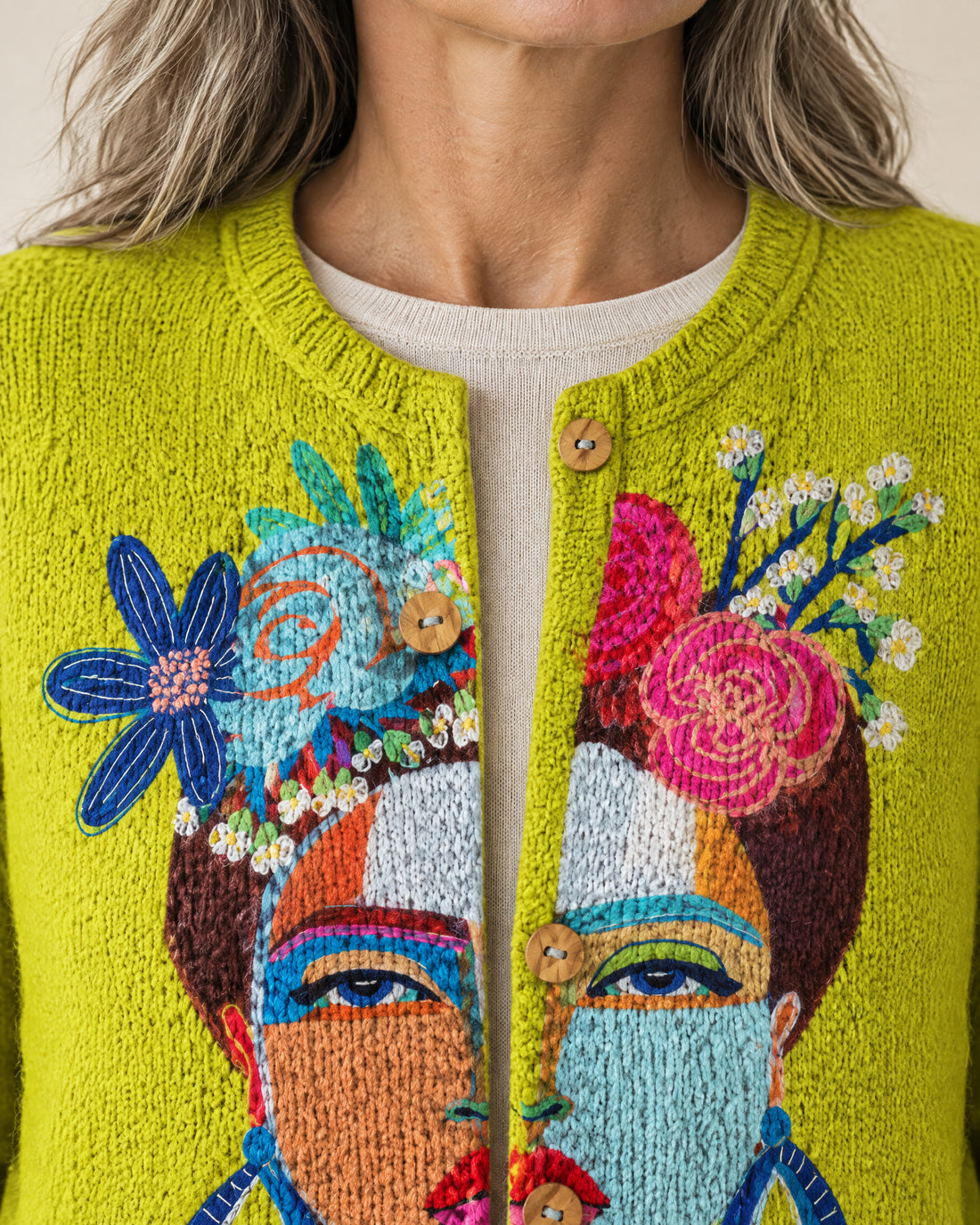 Portrait Print Button Cardigan