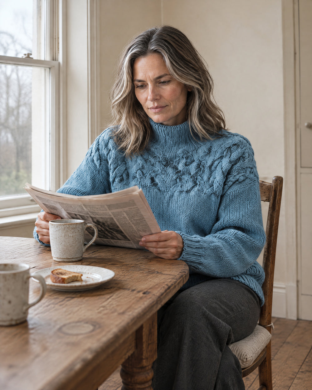 Chunky Roll Neck Jumper, worn at home