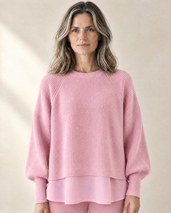 Shirt-Hem Layered Jumper in Pink