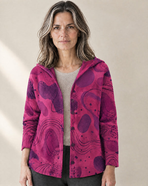 Patterned Hooded Cardigan in Fuchsia
