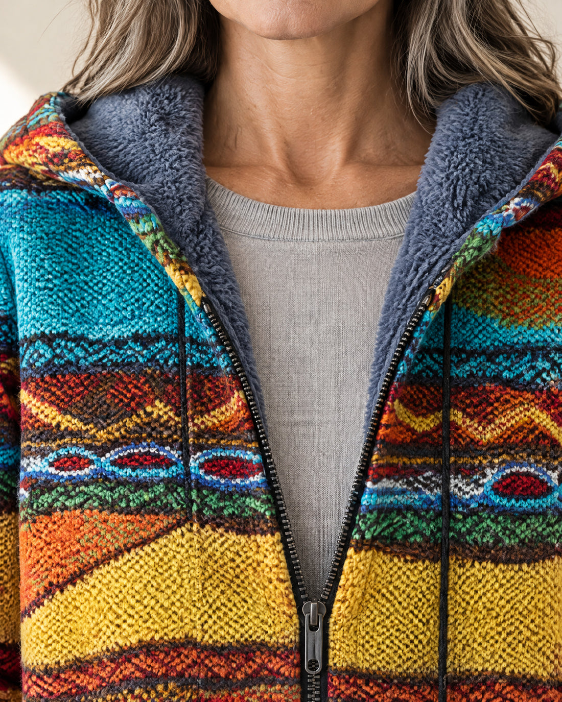 Colour Block Zip Hooded Cardigan