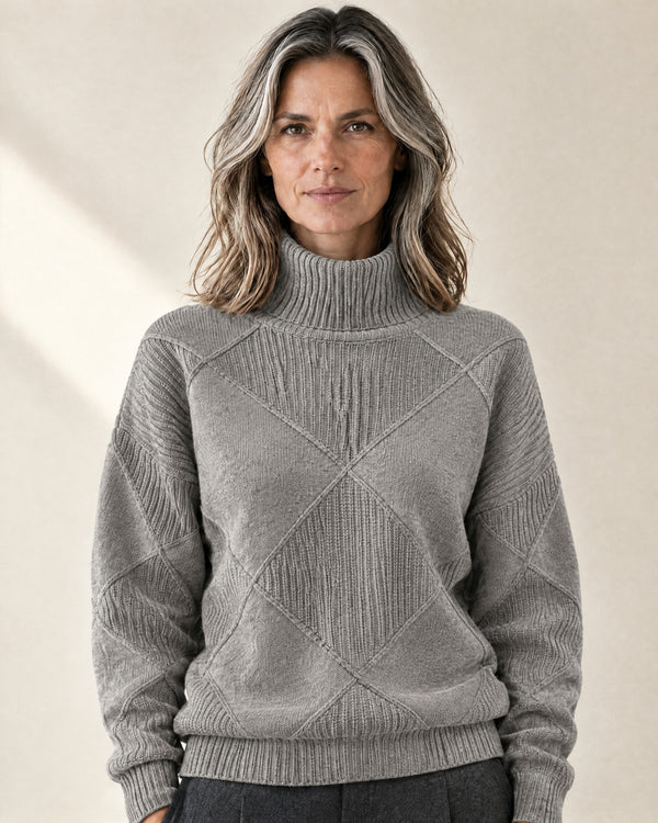 Relaxed Roll Neck Jumper in Grey
