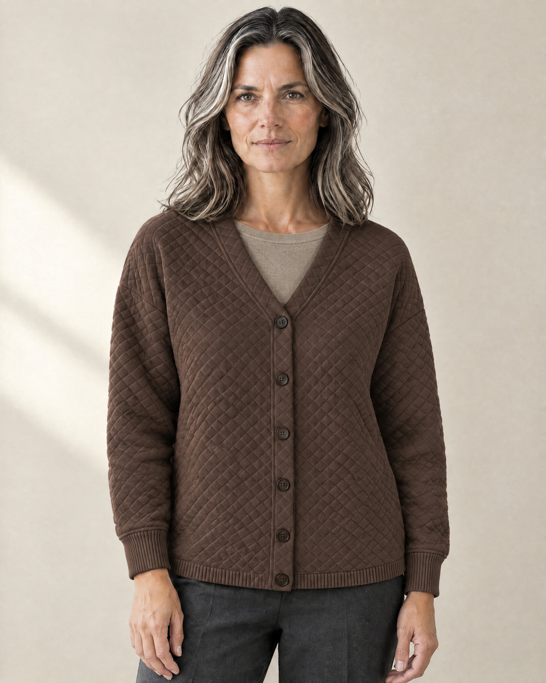 Quilted V-Neck Button Cardigan