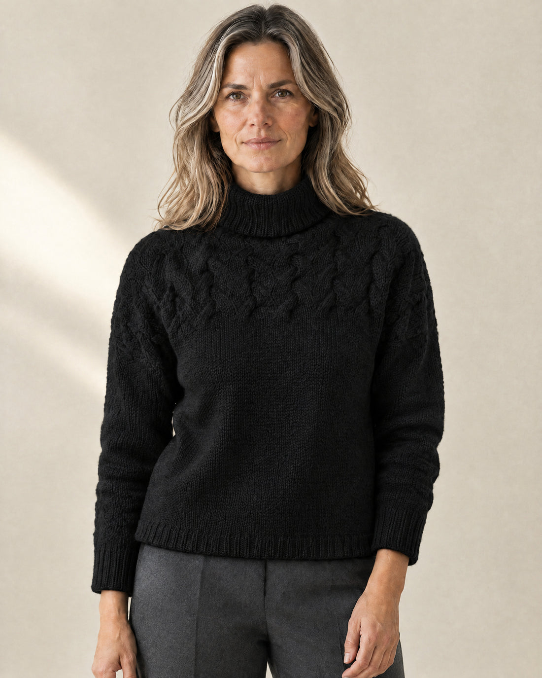Cotton Cable Knit Roll Neck Jumper