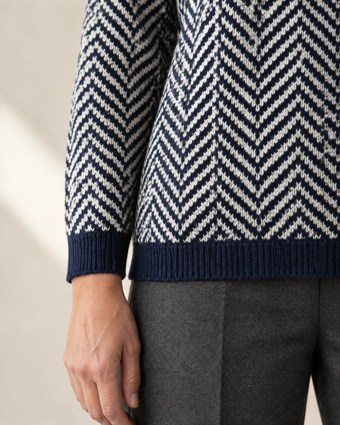 Zigzag Cotton Roll Neck Jumper