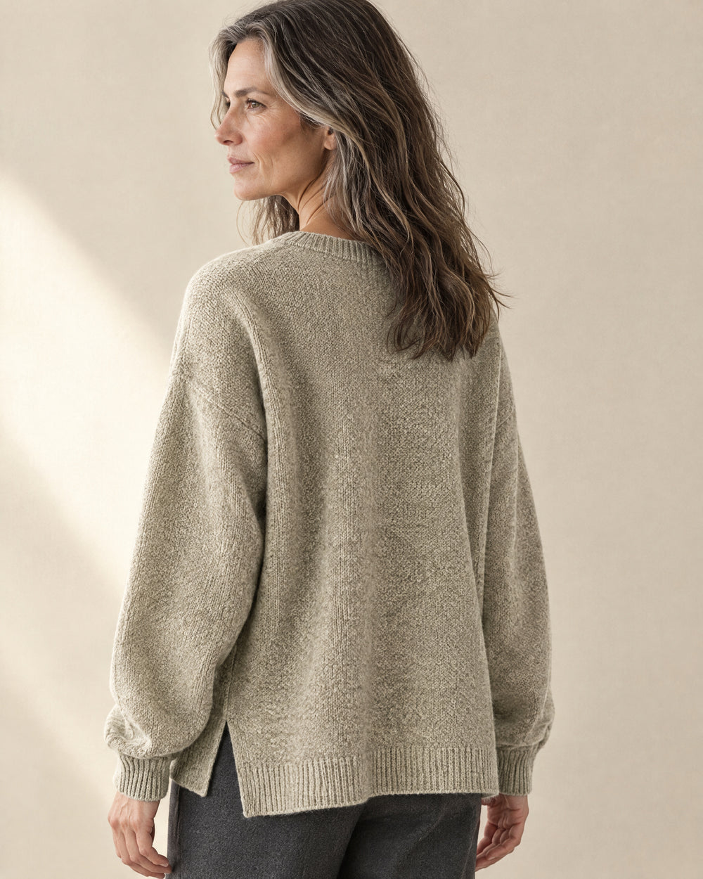 Split Hem Oversized Jumper, back view, worn