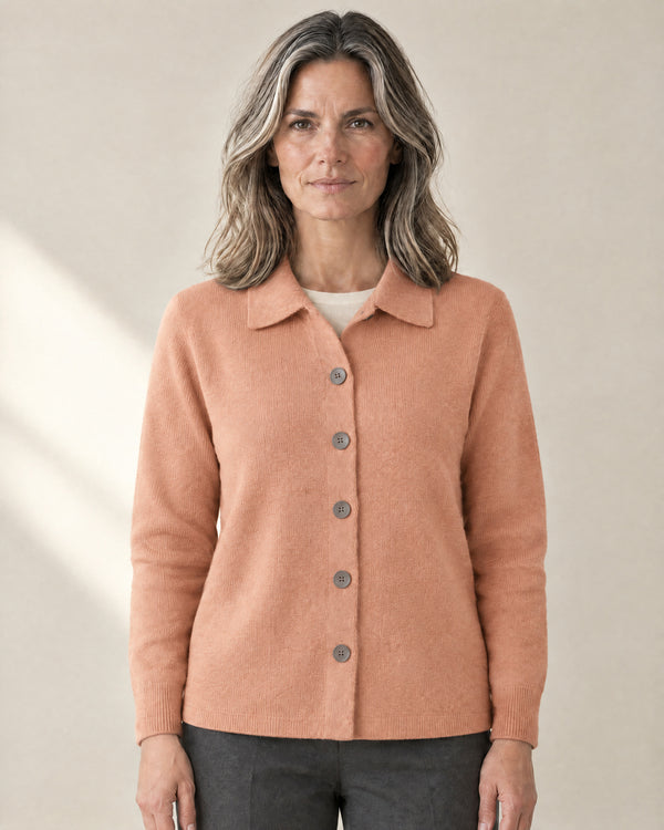 Collared Button-Through Cardigan in Apricot