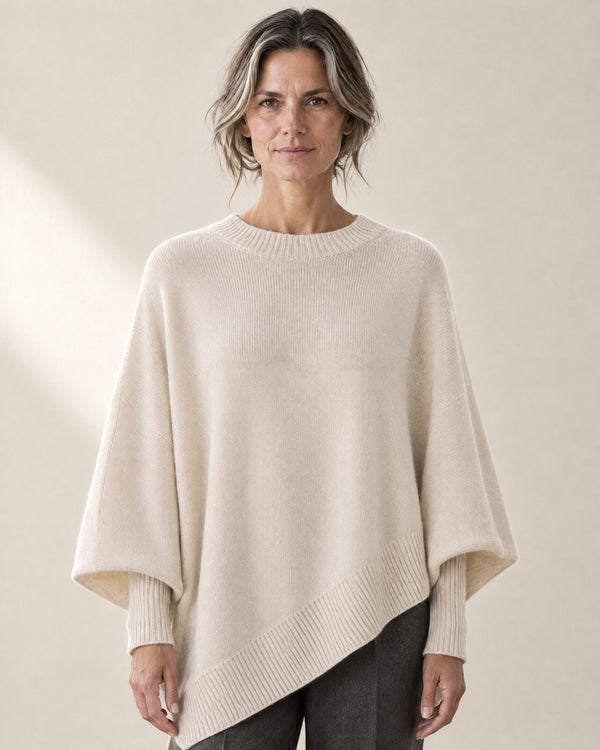 Oversized Poncho Jumper in Beige