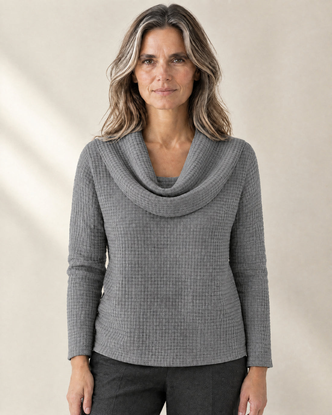 Waffle Knit Cowl Neck Jumper