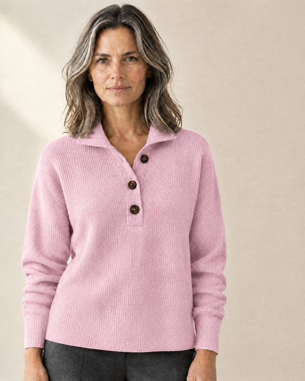 Ribbed Polo Collar Jumper in Pink
