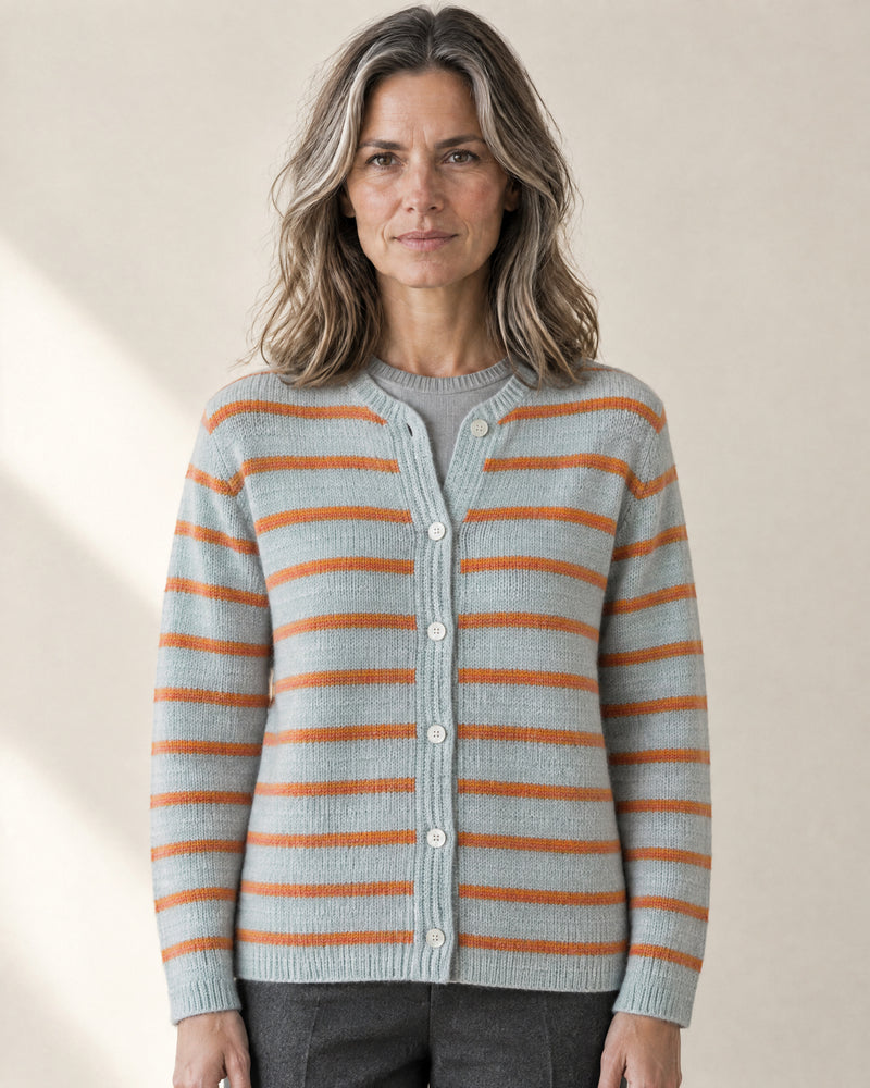 Contrast-Stripe Button Cardigan