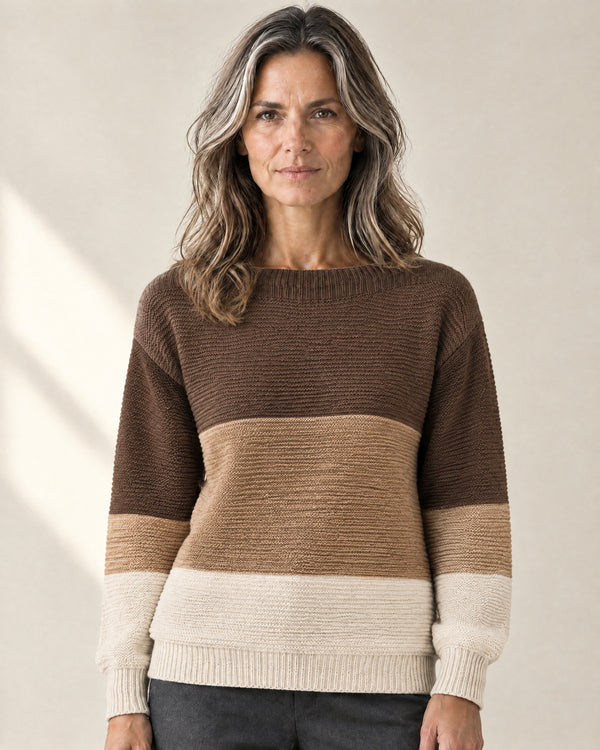 Colour-Block Patchwork Jumper in Brown