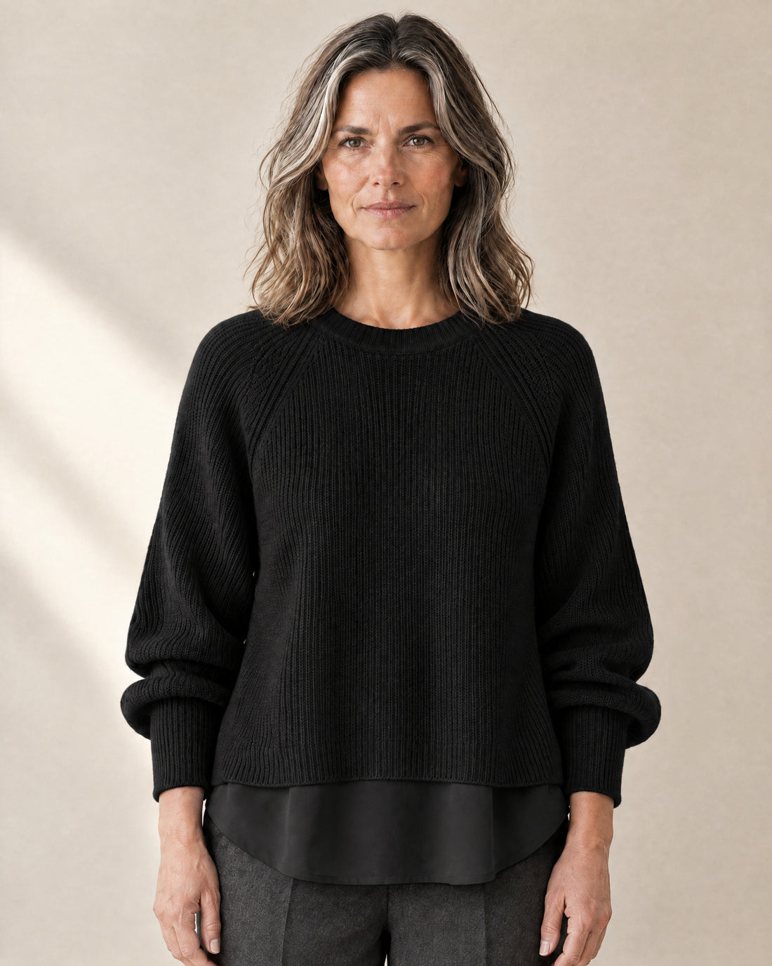 Layered Hem Ribbed Jumper