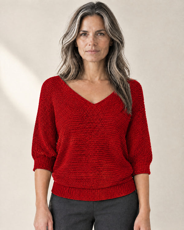 Three-Quarter Sleeve Jumper in Red