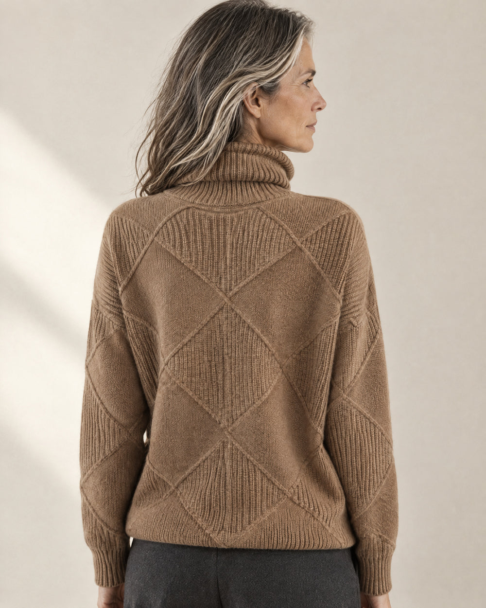 Cashmere-Blend Roll Neck Jumper, back view, worn
