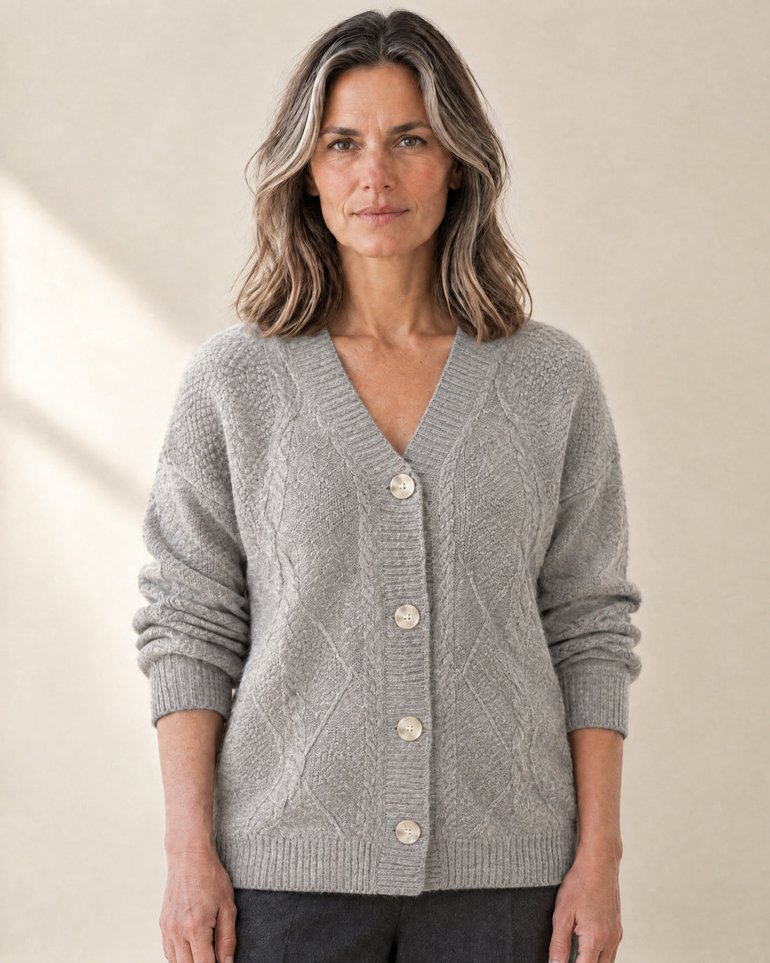 Cable Panel Wool-Blend Cardigan