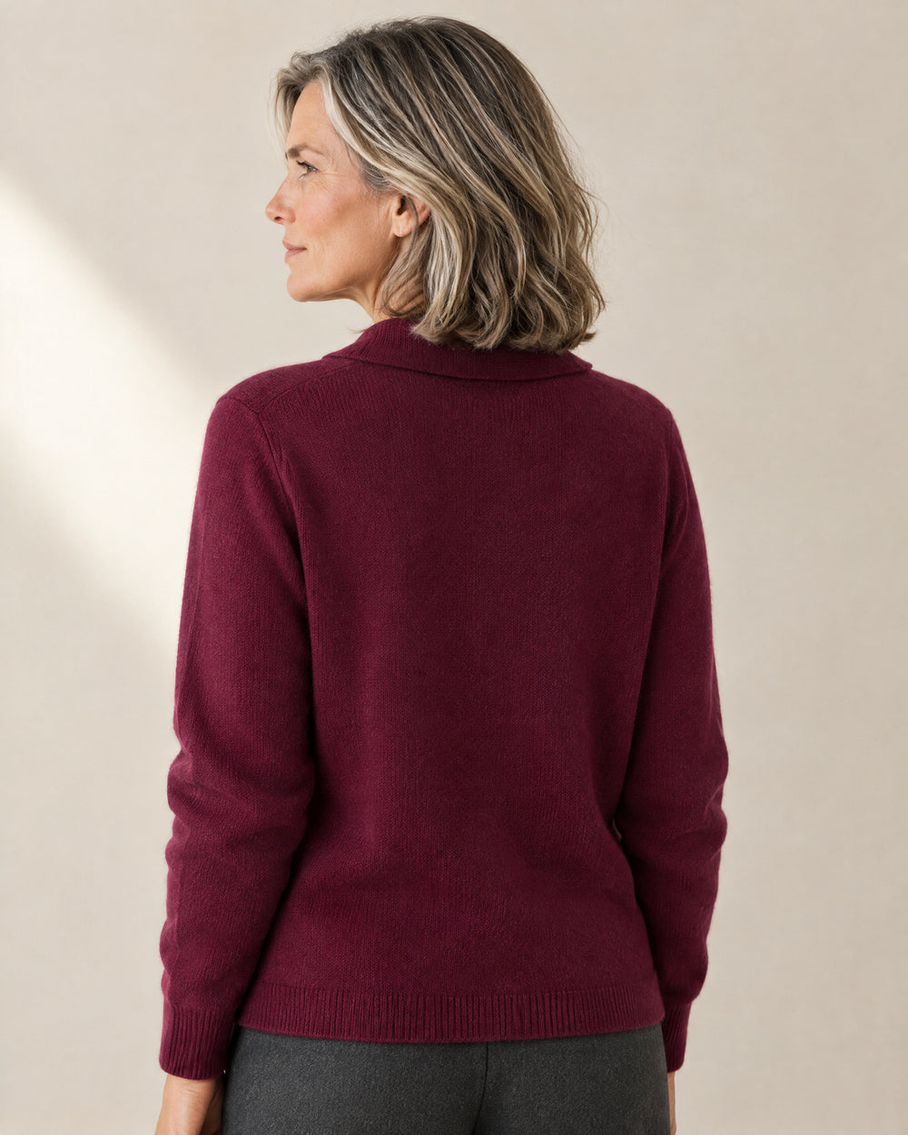 Collared Button-Through Cardigan, back view, worn