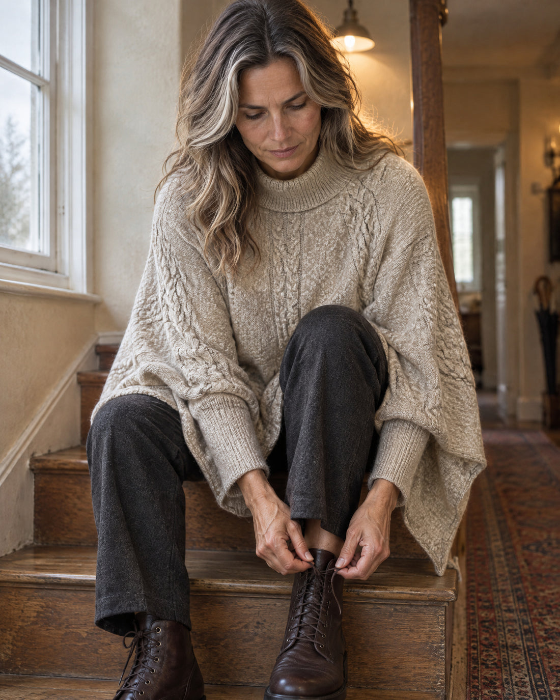 Cable Knit Batwing Poncho Jumper