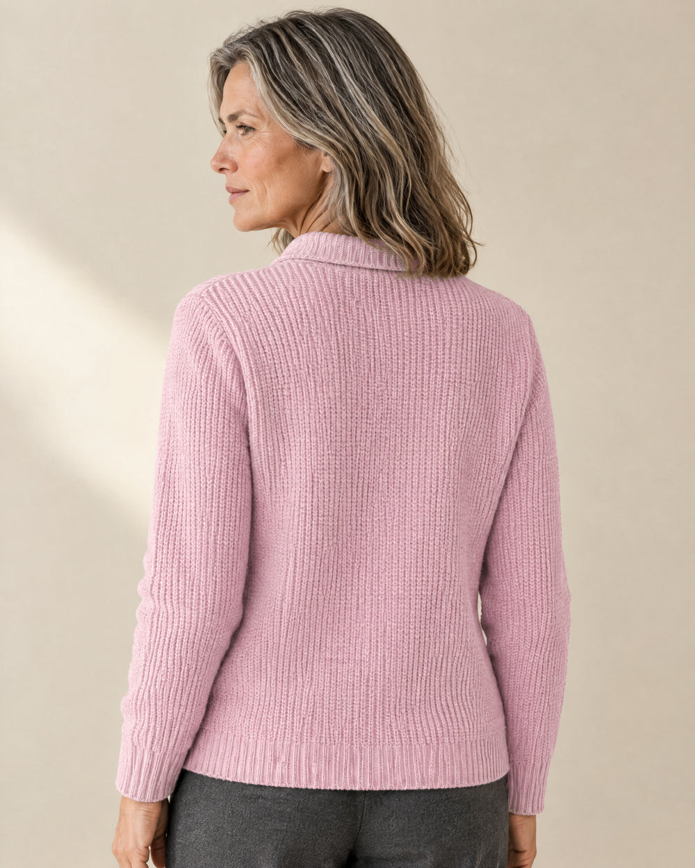 Textured Knit Button-Through Cardigan, back view, worn