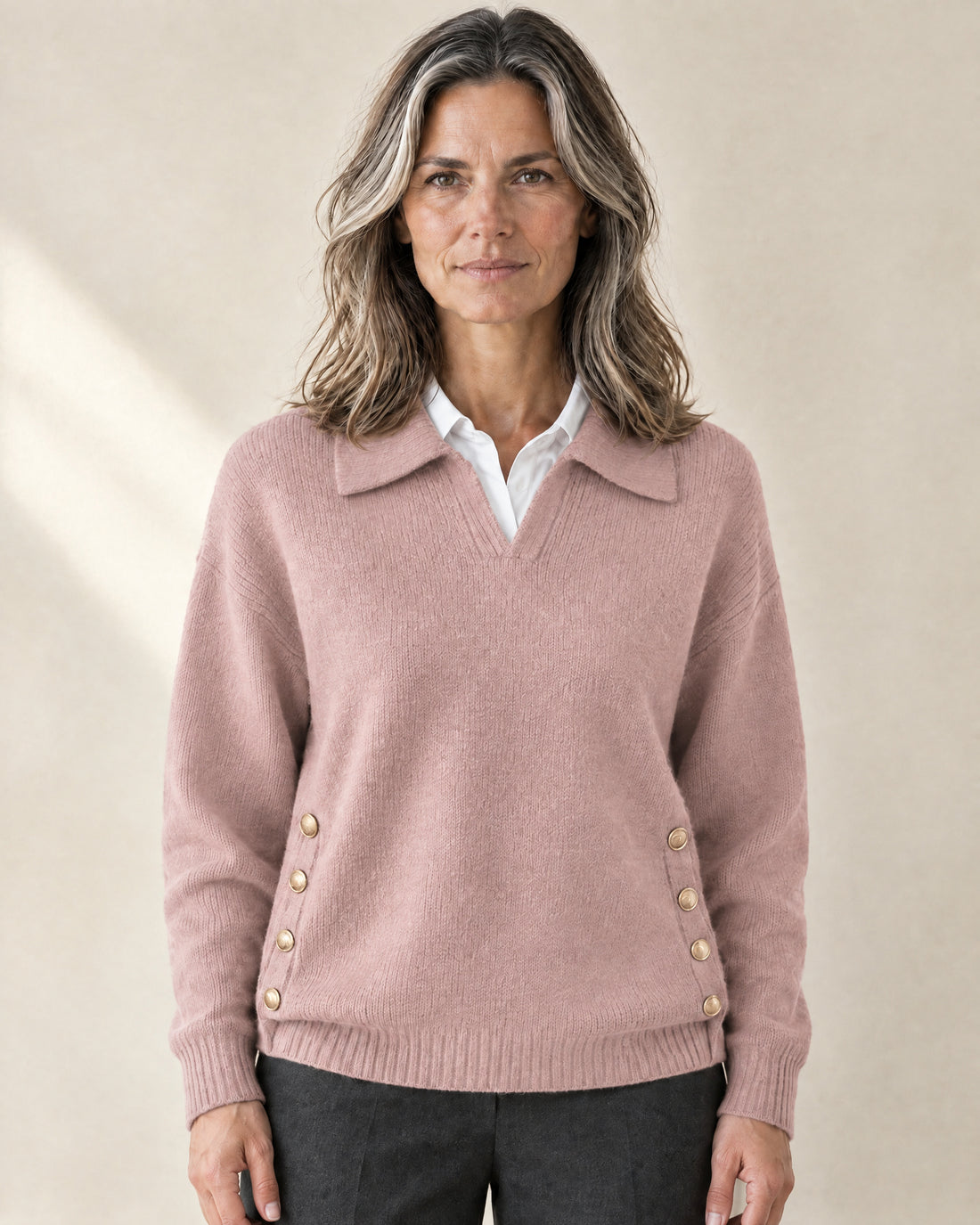 Polo Collar Button-Detail Jumper