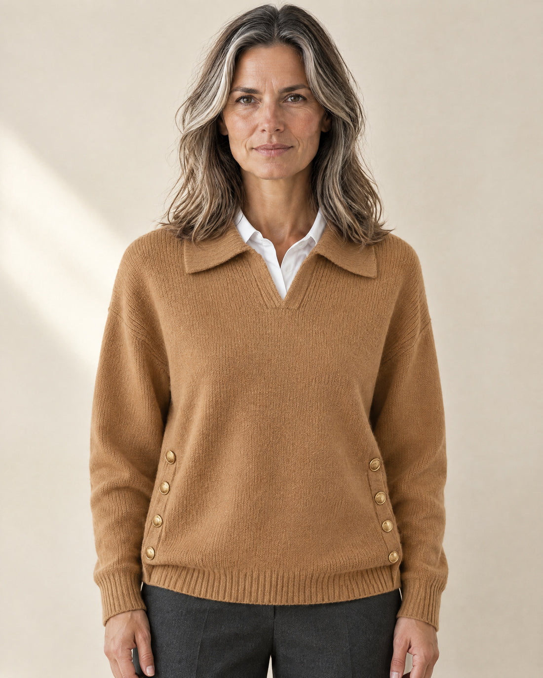 Polo Collar Button-Detail Jumper