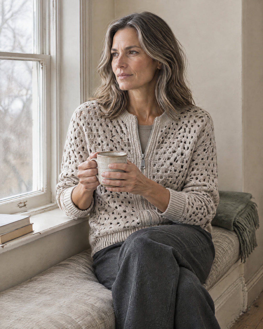 Openwork Zip-Through Cardigan