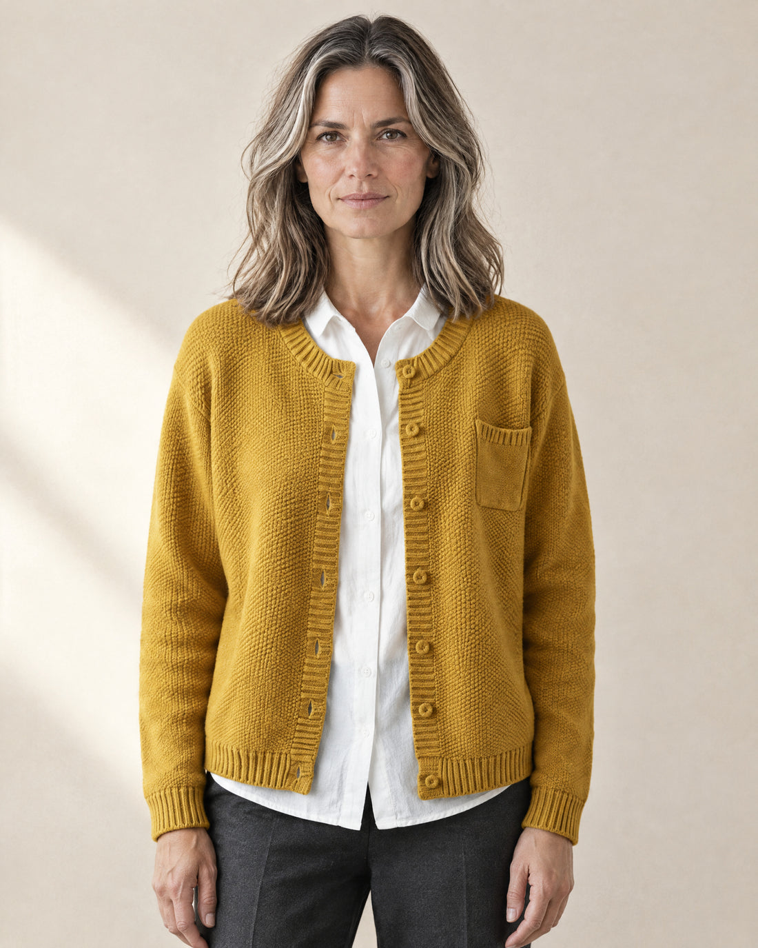 Crew Neck Button-Through Cardigan