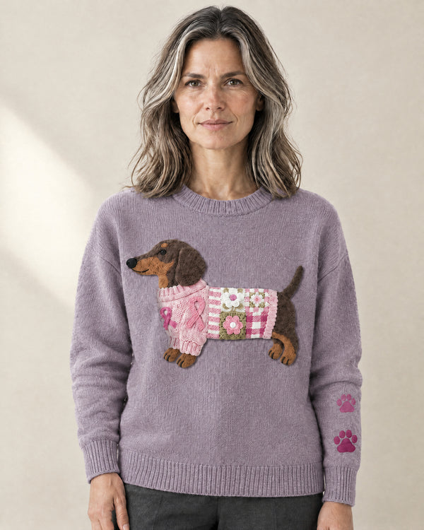 Dachshund Motif Jumper in Purple