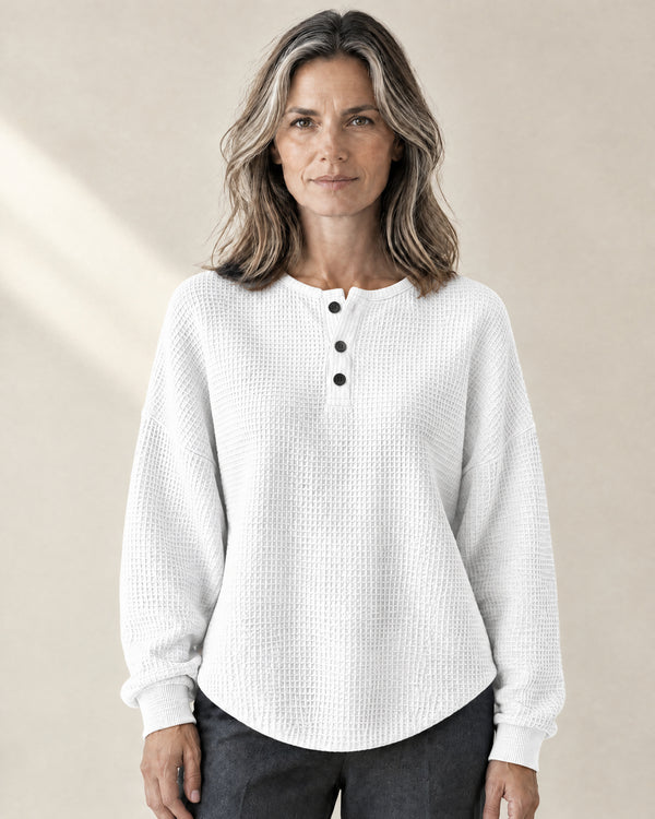 Three-Button Henley Jumper in White
