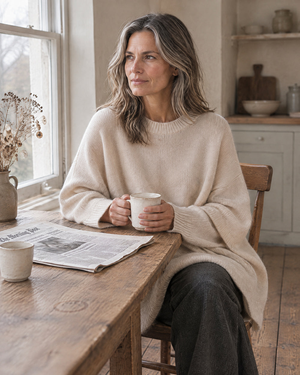 Oversized Poncho Jumper, worn at home
