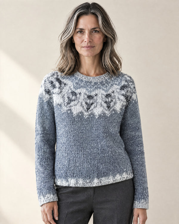 Vintage Pattern Knit Jumper in Grey/Rainbow