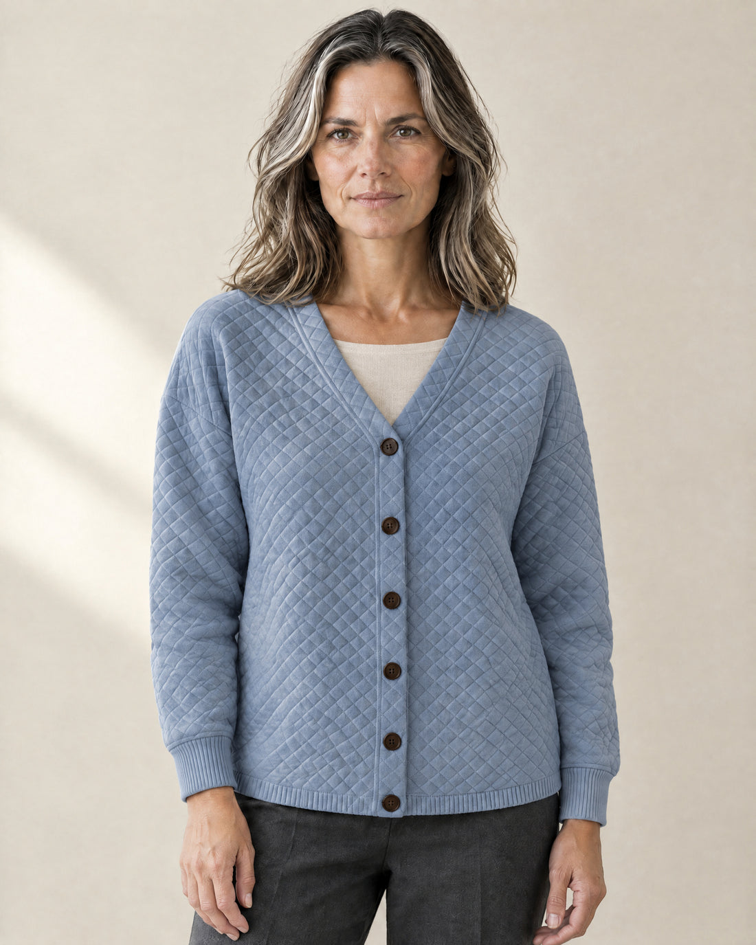 Quilted V-Neck Button Cardigan