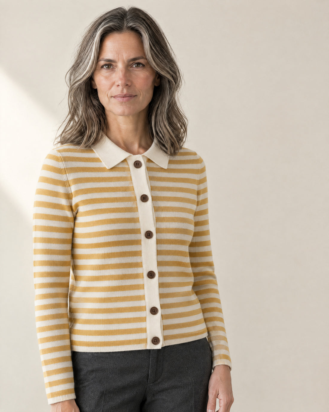 Striped Collared Cardigan