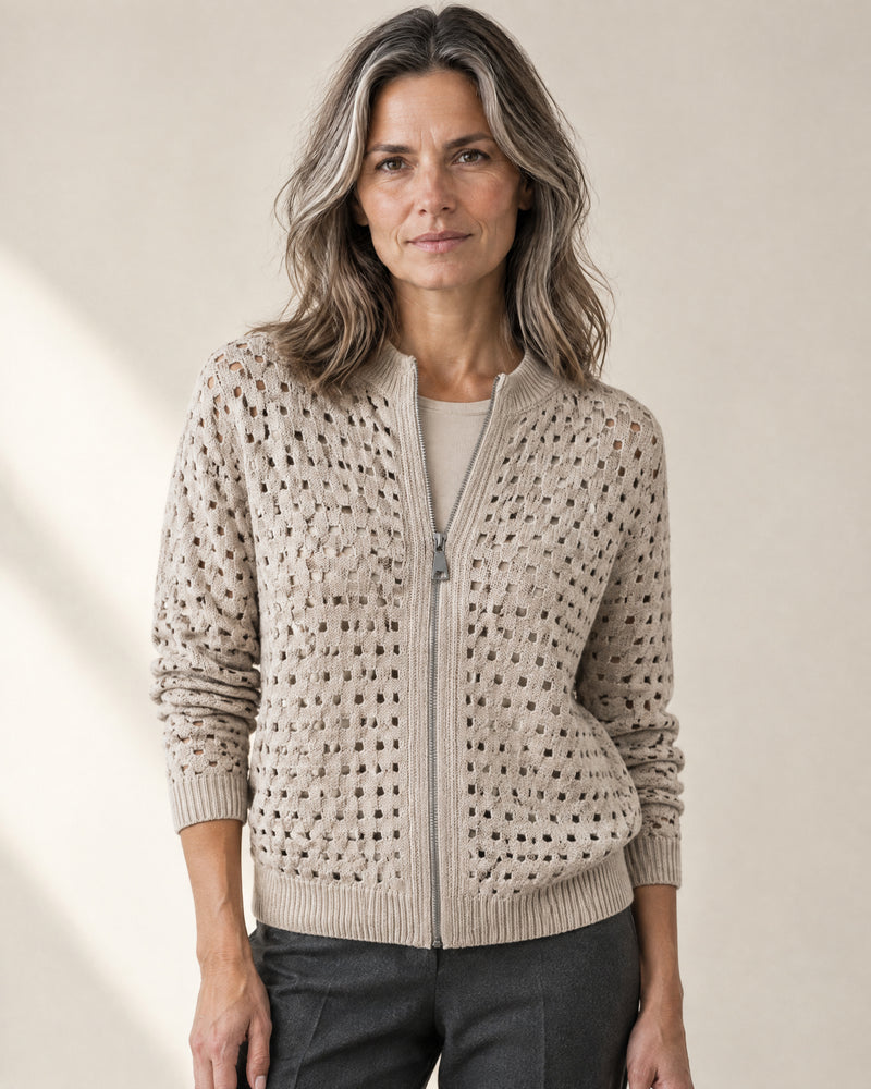 Openwork Zip-Through Cardigan