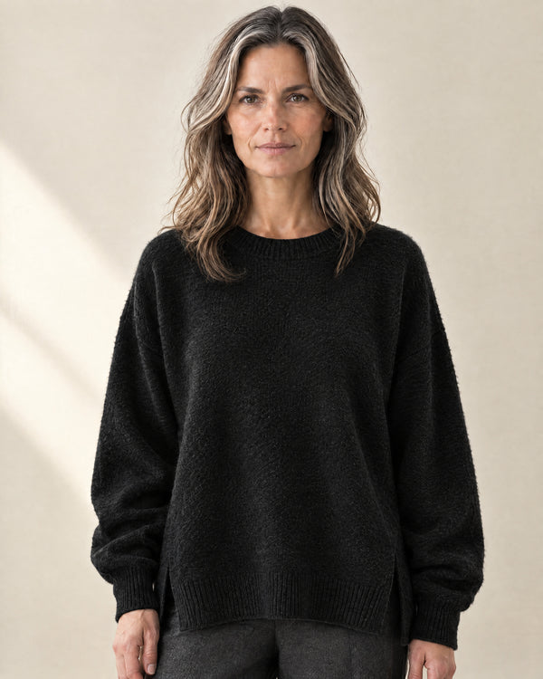 Split Hem Oversized Jumper in Black