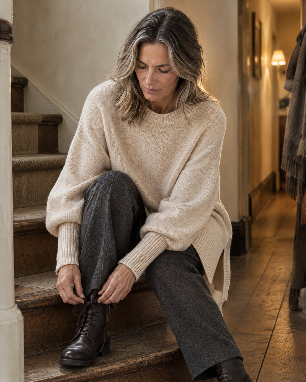 Oversized Longline Crew Jumper, worn at home