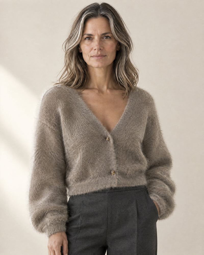 Brushed V-Neck Button Cardigan