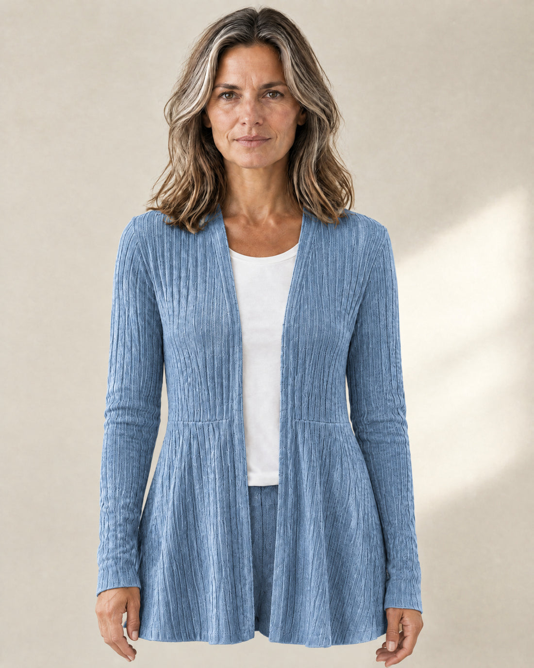 Ribbed Open-Front Longline Cardigan