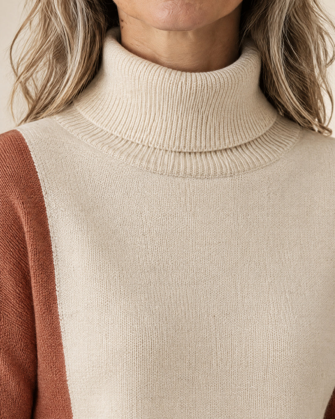 Colour-Block Sleeve Roll Neck Jumper