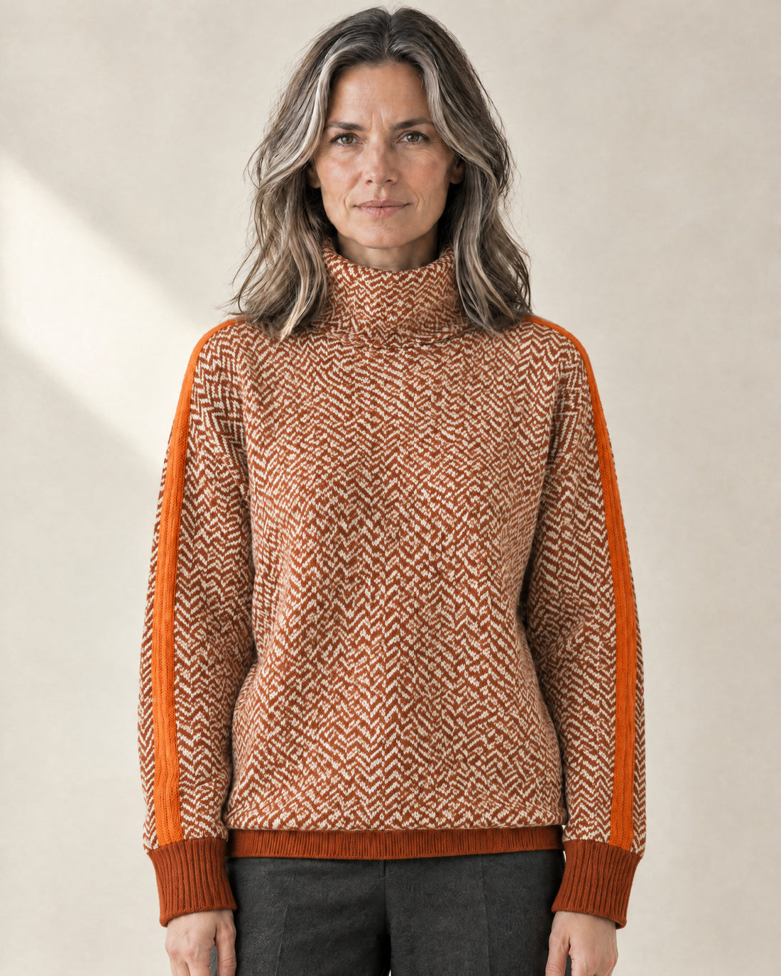 Herringbone Roll Neck Jumper
