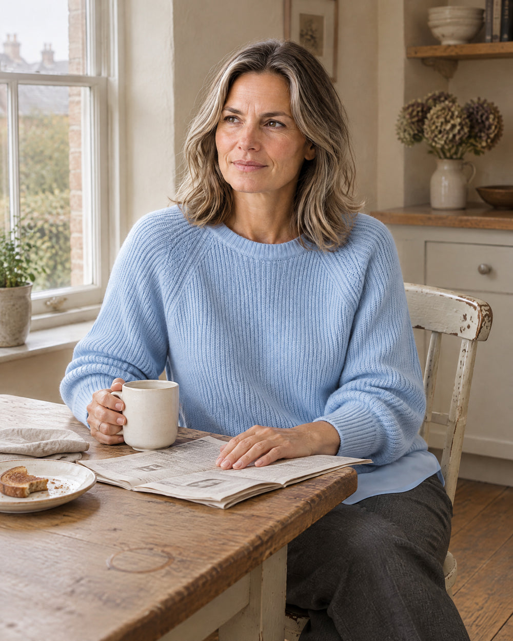 Layered Hem Ribbed Jumper, worn at home