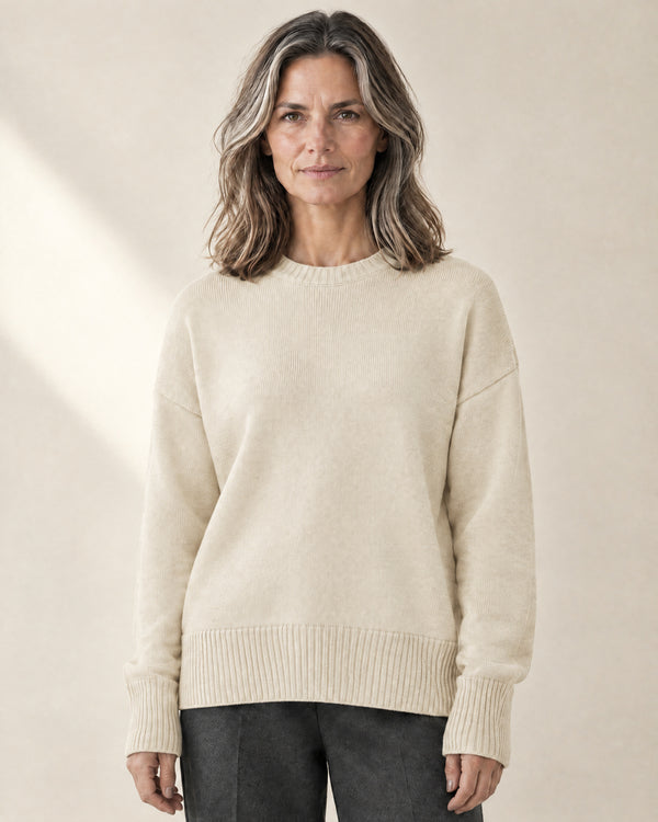Drop-Shoulder Crew Neck Jumper in Beige
