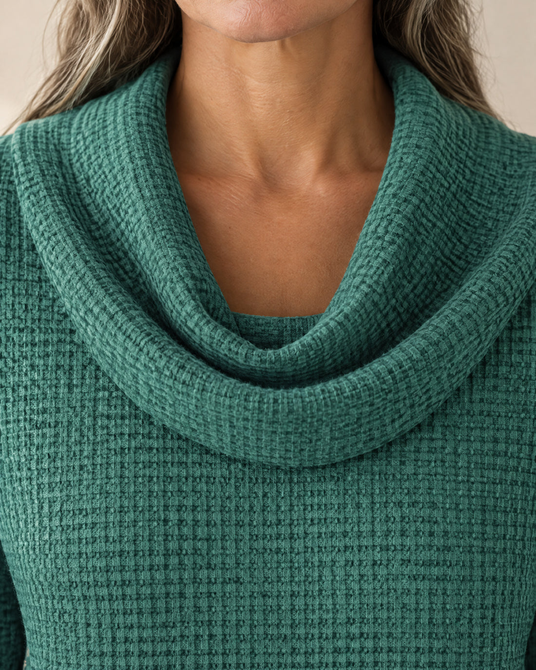 Waffle Knit Cowl Neck Jumper