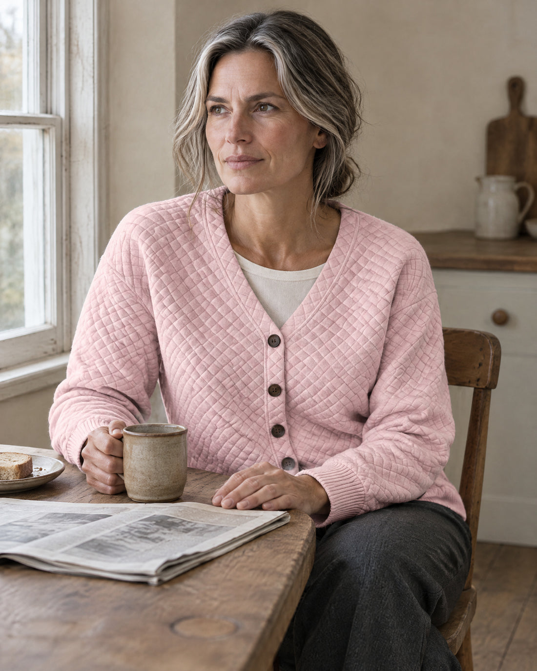 Quilted V-Neck Button Cardigan