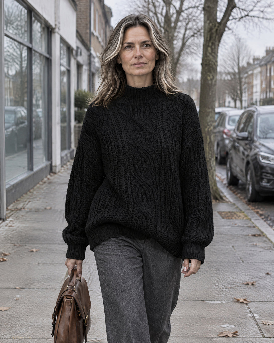 Chunky Cable Knit Mock Neck Jumper