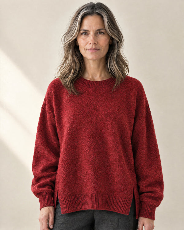 Split Hem Oversized Jumper in Crimson