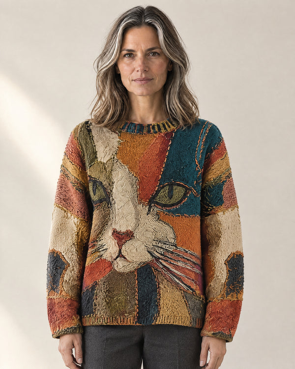 Textured Patchwork Cat Jumper in UK 8 (S)