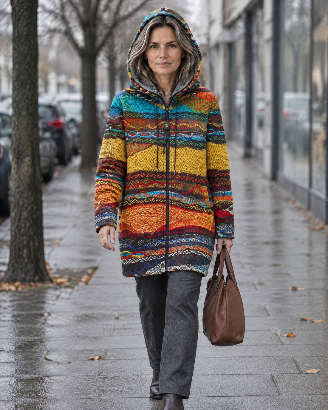Colour Block Zip Hooded Cardigan