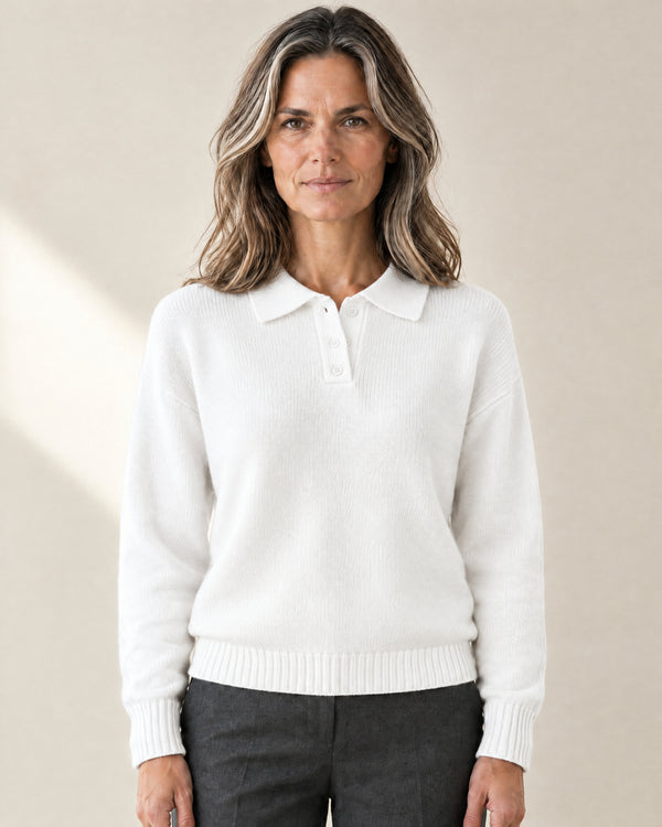 Soft-Knit Polo Collar Jumper in White